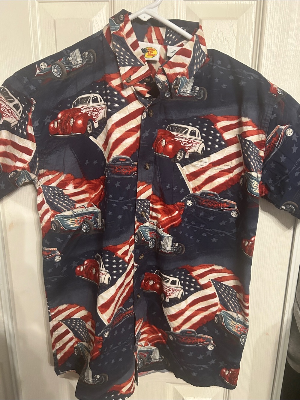 🇺🇸Bass Pro Shops Kids Patriotic Car Button-Down great shirt for 4th of July 12🎆